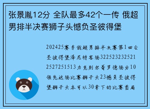 张景胤12分 全队最多42个一传 俄超男排半决赛狮子头憾负圣彼得堡