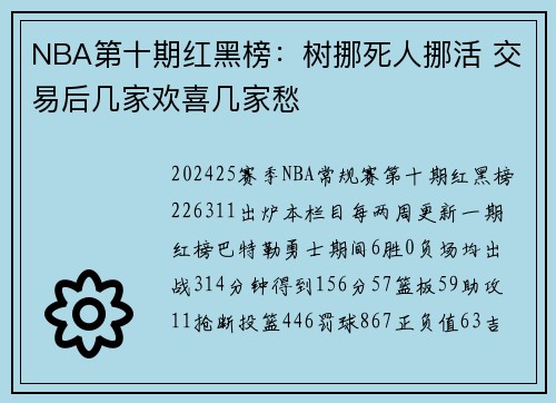 NBA第十期红黑榜：树挪死人挪活 交易后几家欢喜几家愁