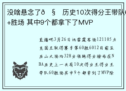 没啥悬念了🧐历史10次得分王带队60+胜场 其中9个都拿下了MVP
